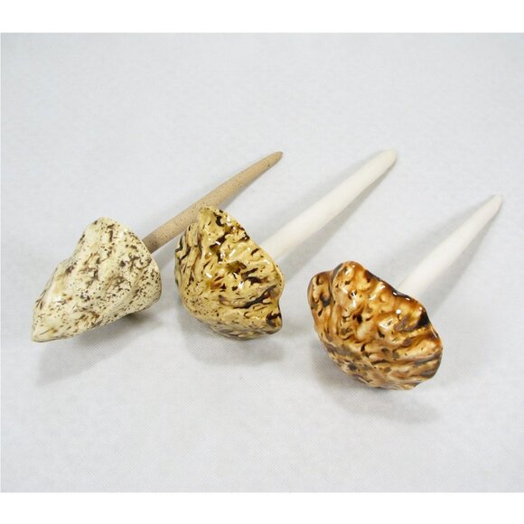 3 Garden Decorations Natural Colors Mushroom Garden Pottery Handmade New Color - Picture 1 of 8